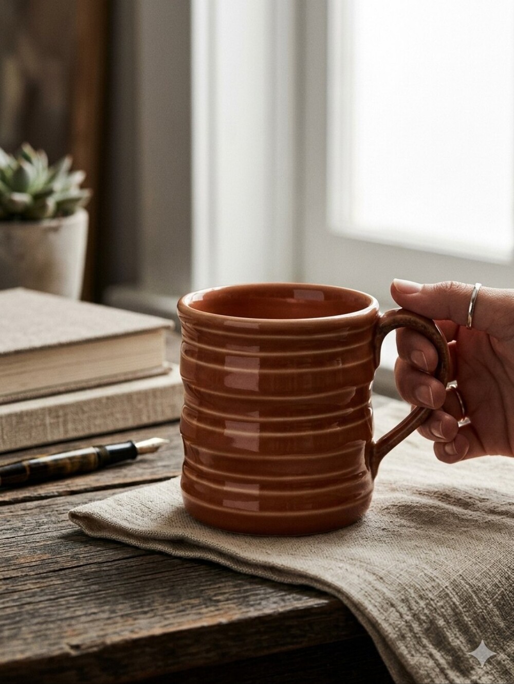 Vintage Starbucks 2005 Beehive Ribbed Glazed Mug in Honey Brown Color